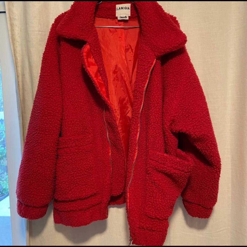 I Am Gia Red Sherpa Jacket